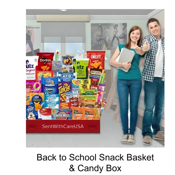Snack Box for Students - College Snack Gift Box | Back to School Snack Basket & Candy Box (50+ Snacks)