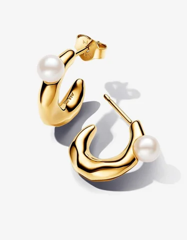 Treated Freshwater Cultured Pearl & Organically Shaped Hoop Earrings