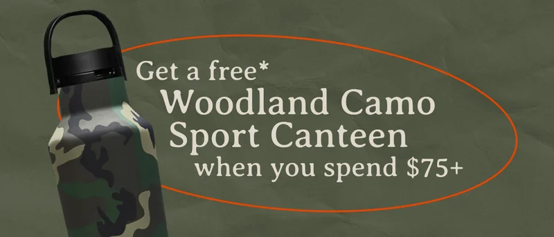 Get a free Woodland Camo Sport Canteen when you spend $75+