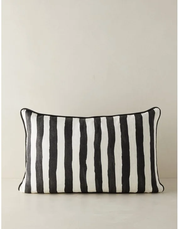 Painterly Stripe Linen Pillow by Sarah Sherman Samuel-Black and Ivory / Lumbar