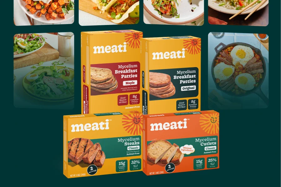 A Mix of Meati Favorites, from Breakfast Patties to Classic Cuts.