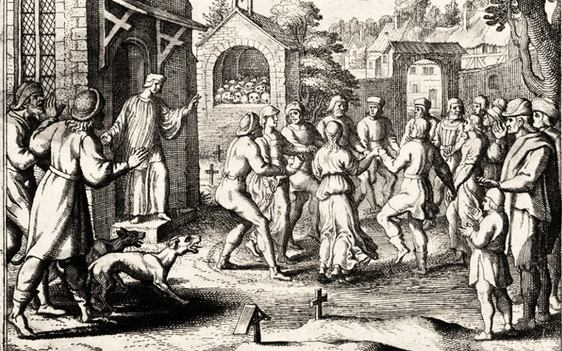 Around 400 people danced for days without rest in Strasbourg, Alsace during the dancing plague of 1518.