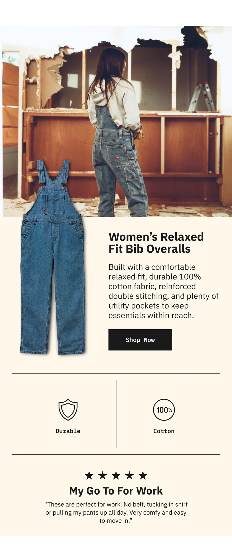 Women's Relaxed Fit Bib Overalls. Shop Now.