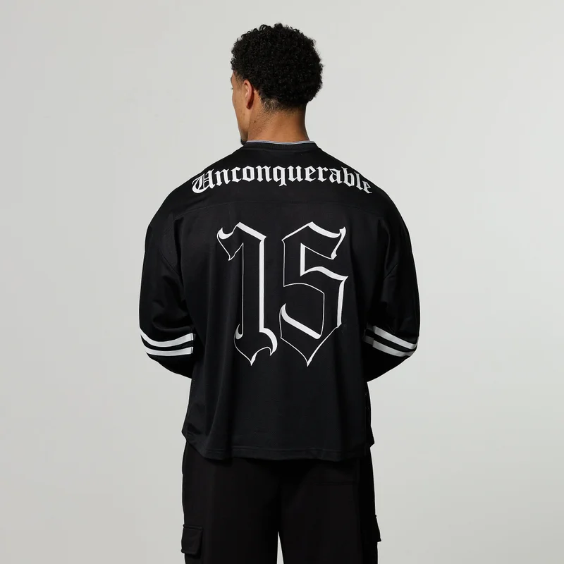 Image of Varsity Black Oversized Boxy Hockey Jersey