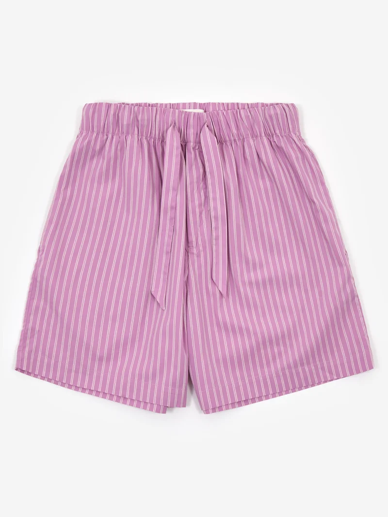 Image of TEKLA Cotton Poplin Pyjama Short - Purple Pink Stripes