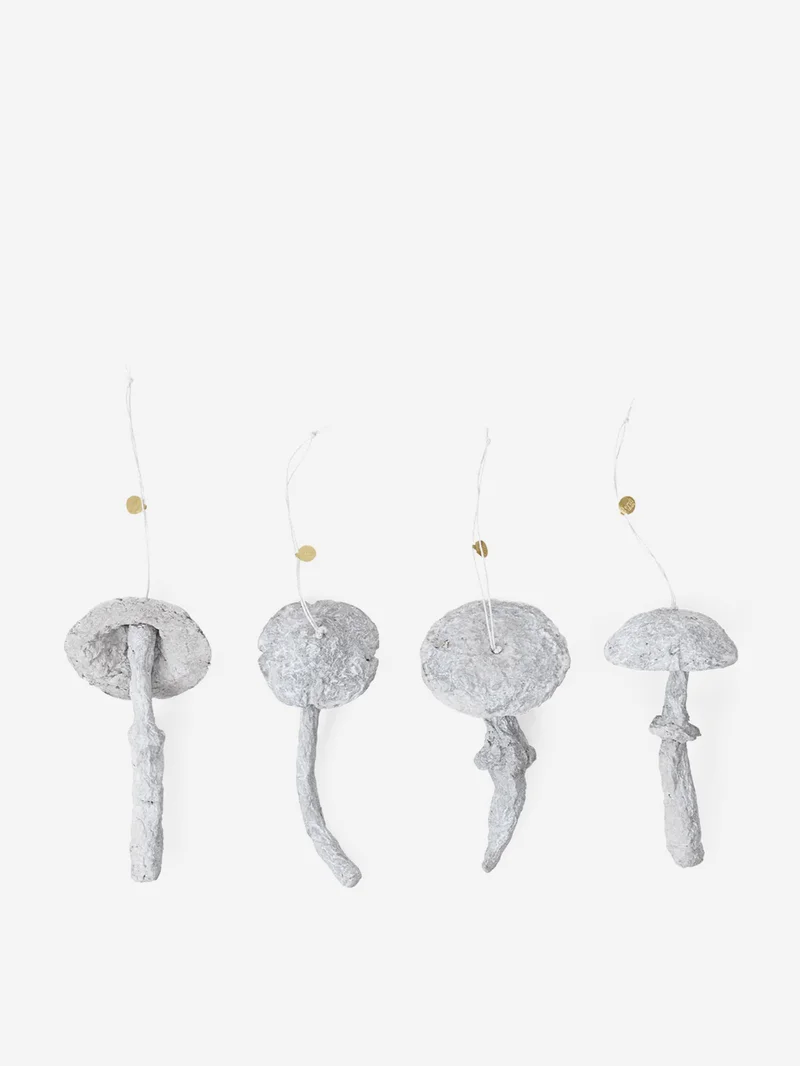 Image of ferm LIVING Mushroom Ornaments Set of 4 - Faded White