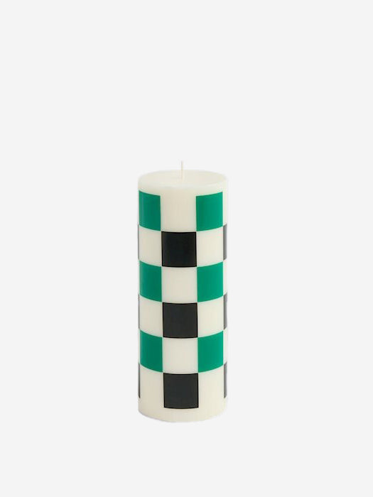 Image of HAY Column Candle Medium - Off-White, Green And Black Check