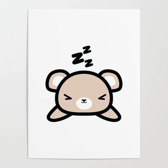 Cute Sleeping Bear Kawaii Style Drawing Gift Poster Poster