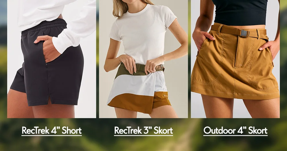RecTrek 4" Short​  RecTrek 3" Skort​  Outdoor 4" Skort