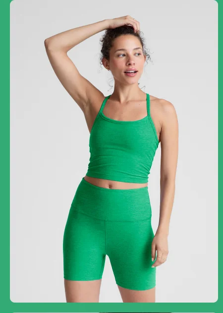 Spacedye Slim Racerback Cropped Tank in Green Grass Heather