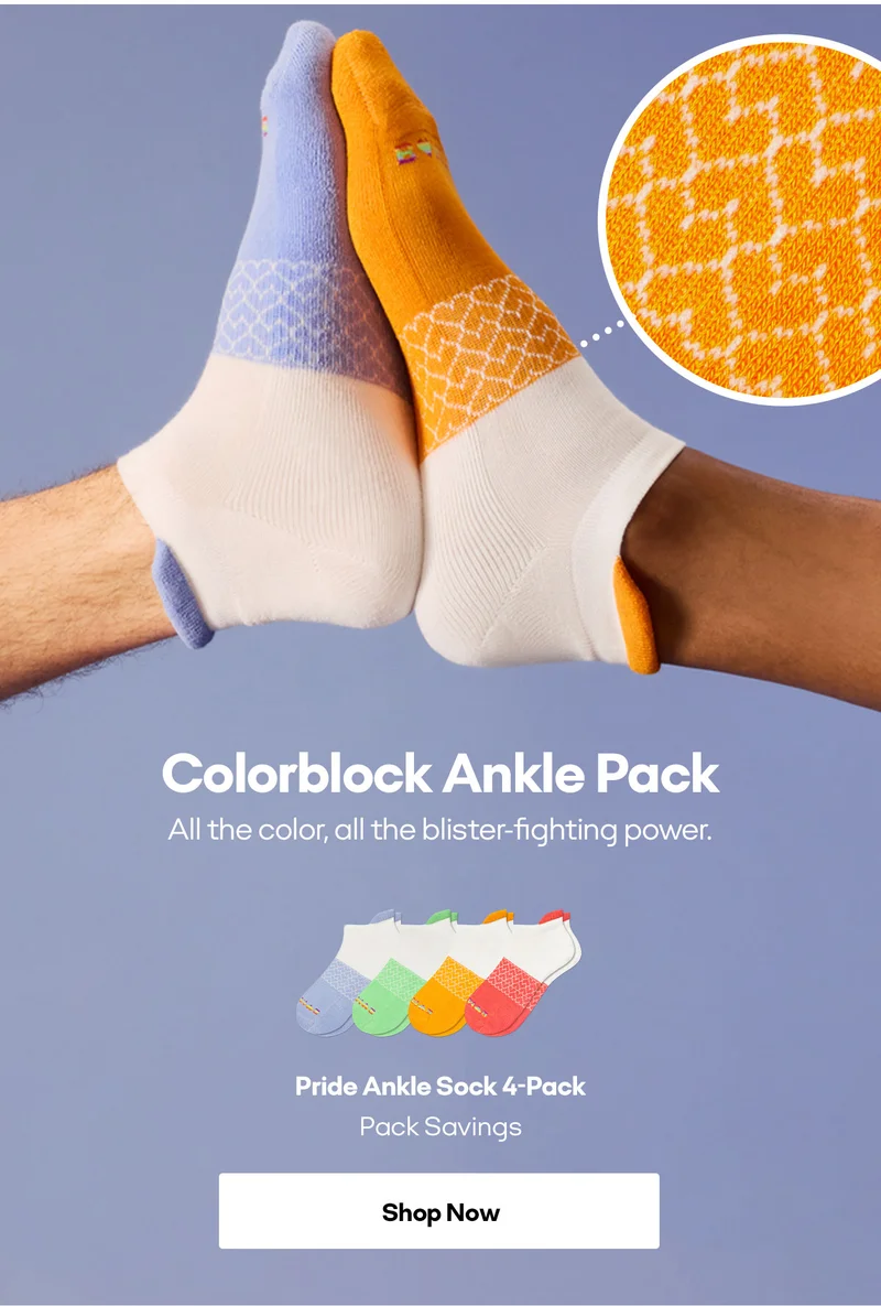 Colorblock Ankle Pack All the color, all the blister-fighting power. Pride Ankle Sock 4-Pack Pack Savings. Shop Now