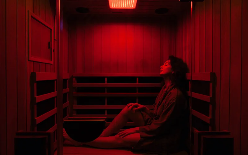 An individual in an infrared sauna