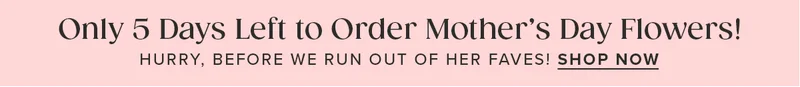 Only 5 Days Left to Order Mother's Day Flowers! Hurry, before we run out of her faves! Shop Now