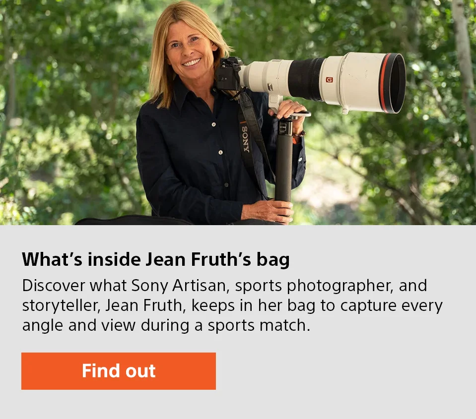 What's inside Jean Fruth's bag | Discover what Sony Artisan, sports photographer, and storyteller, Jean Fruth, keeps in her bag to capture every angle and view during a sports match. | Find out why