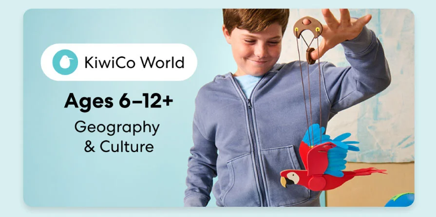 Child exploring KiwiCo World geography crate. Fun activities on culture and world exploration for ages 6–12+