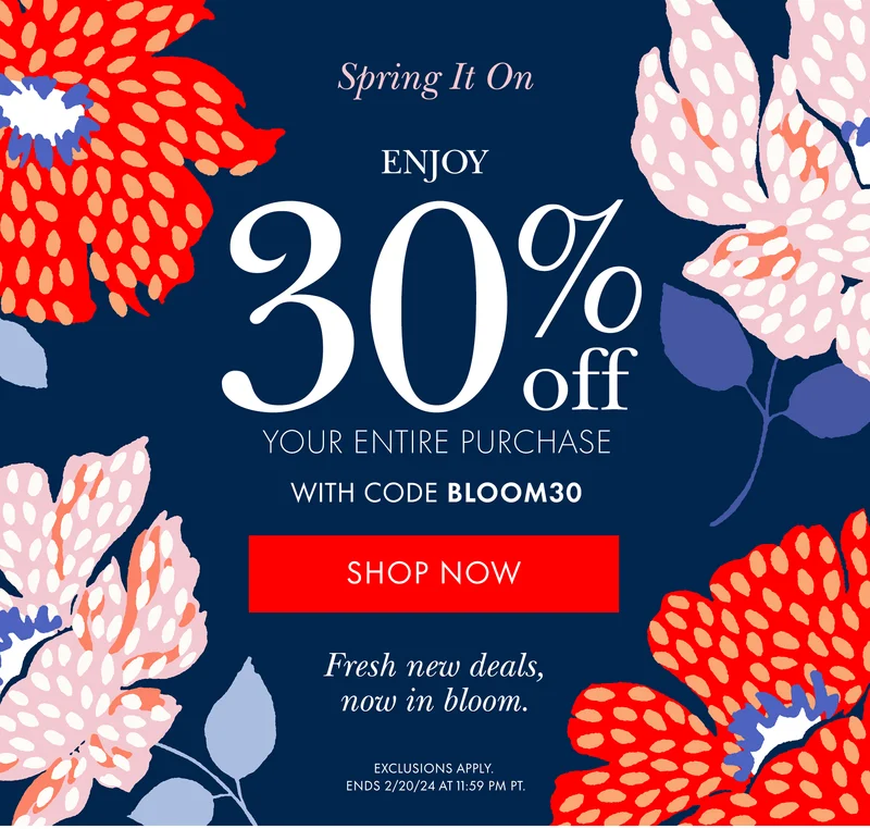 Enjoy 30% off your entire purchase with code discount code