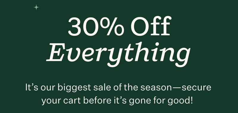 30% Off Everything | It's our biggest sale of the season—secure your cart before it's gone for good!