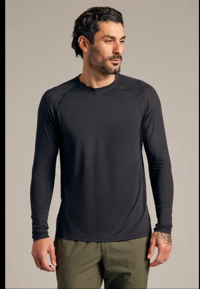 Black Long Sleeve Active Mesh Crew