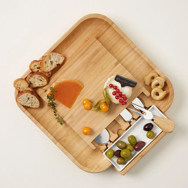 Hidden Compartment Cheese Board w/Knives