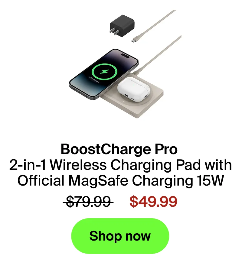 BoostCharge Pro 2-in-1 Wireless Charging Pad with Official MagSafe Charging 15W