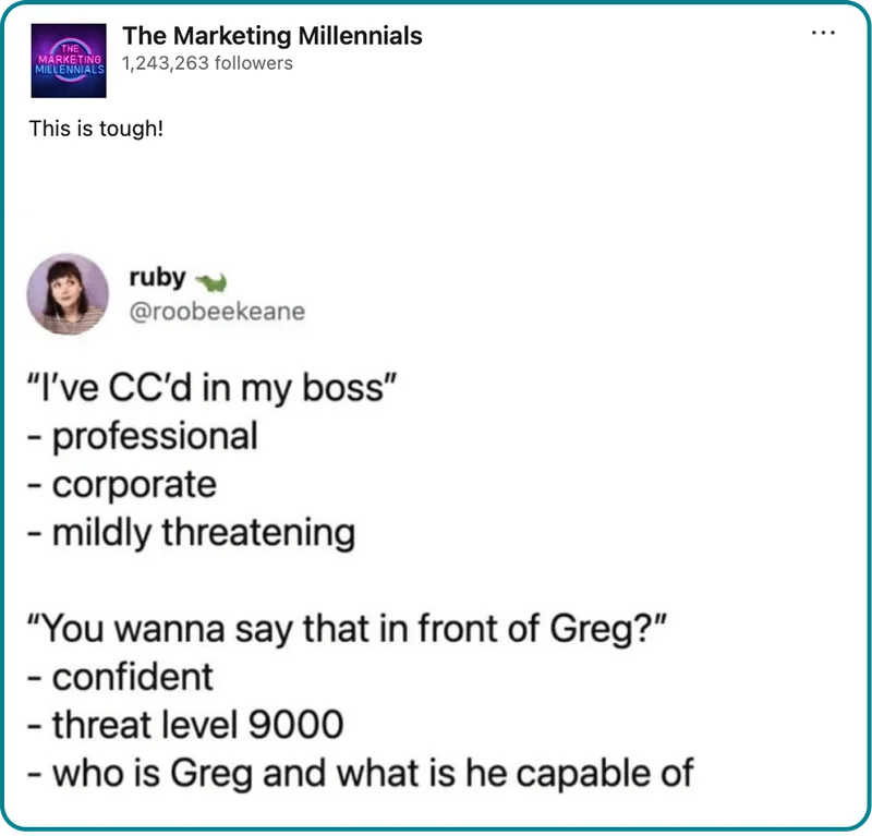 Social post from Marketing Millenials about Greg.