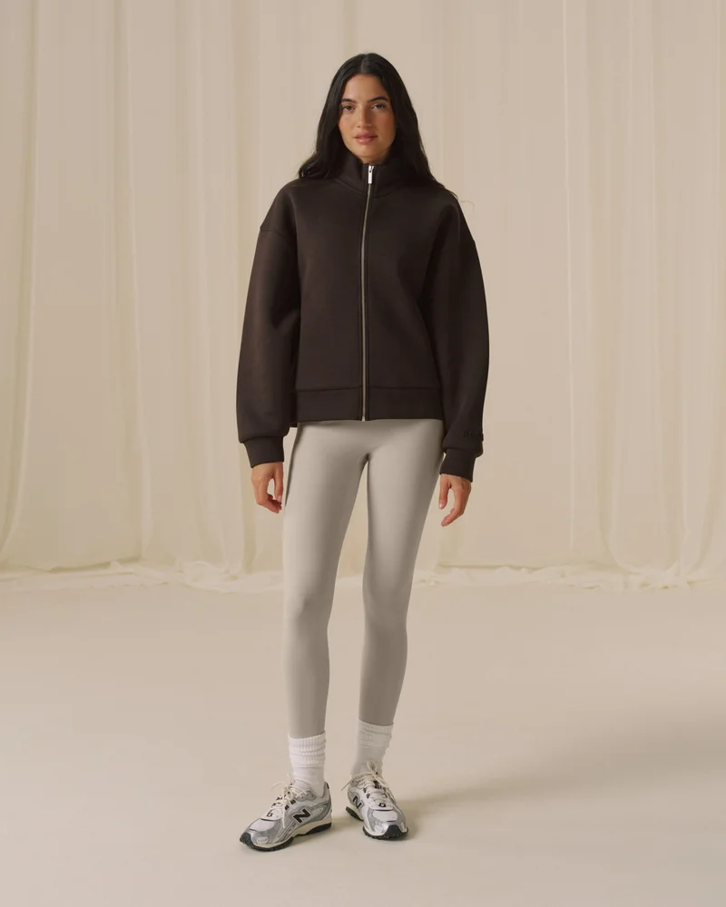 Bonded Funnel Neck Zip Sweatshirt - Coffee Bean