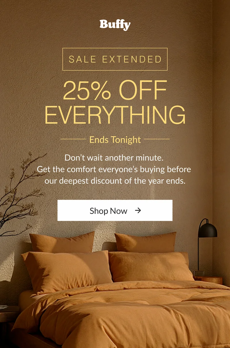 Buffy sleep event, featuring cooling bedding and restorative comfort.