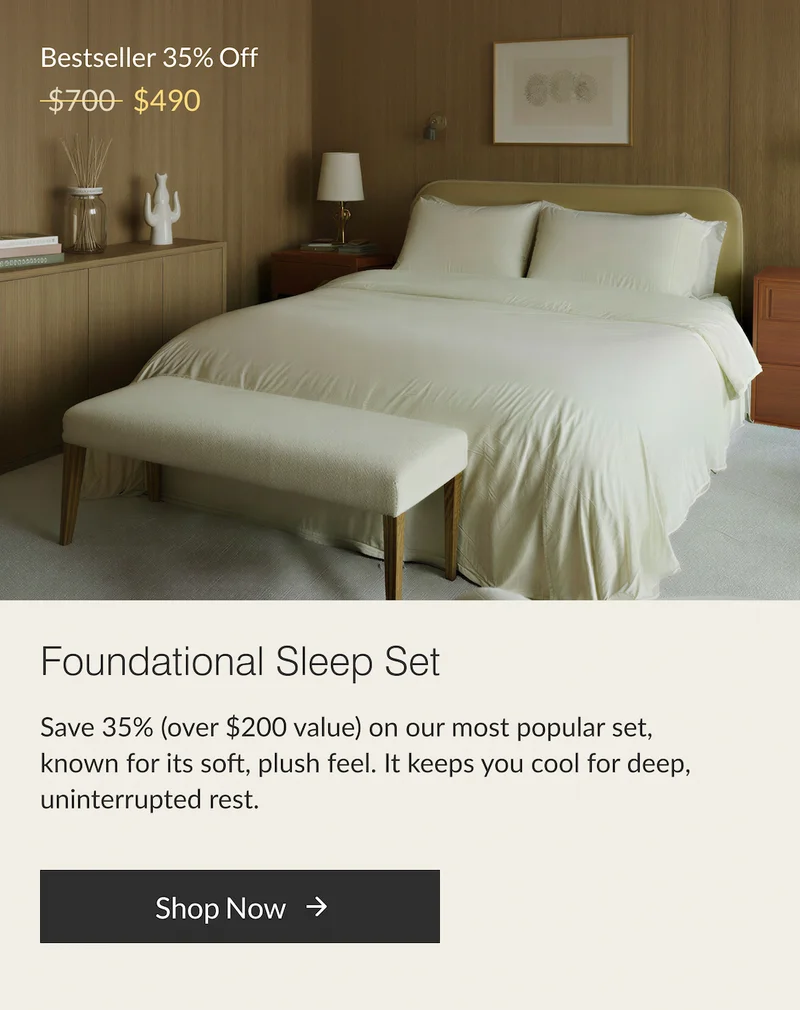 Buffy Foundational Sleep Set combining eucalyptus sheets and comforter for a cool-sleep upgrade.