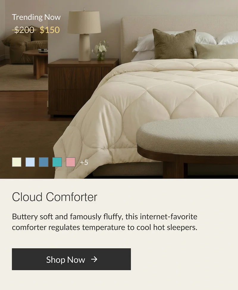 Buffy Cloud Comforter designed for hot sleepers with breathable, temperature-regulating layers.