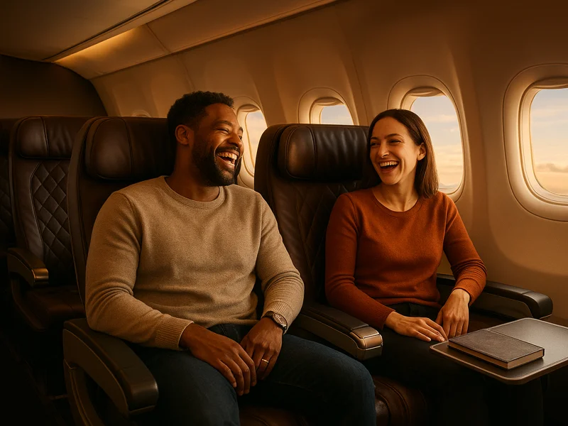 Man and woman sitting inside the plane