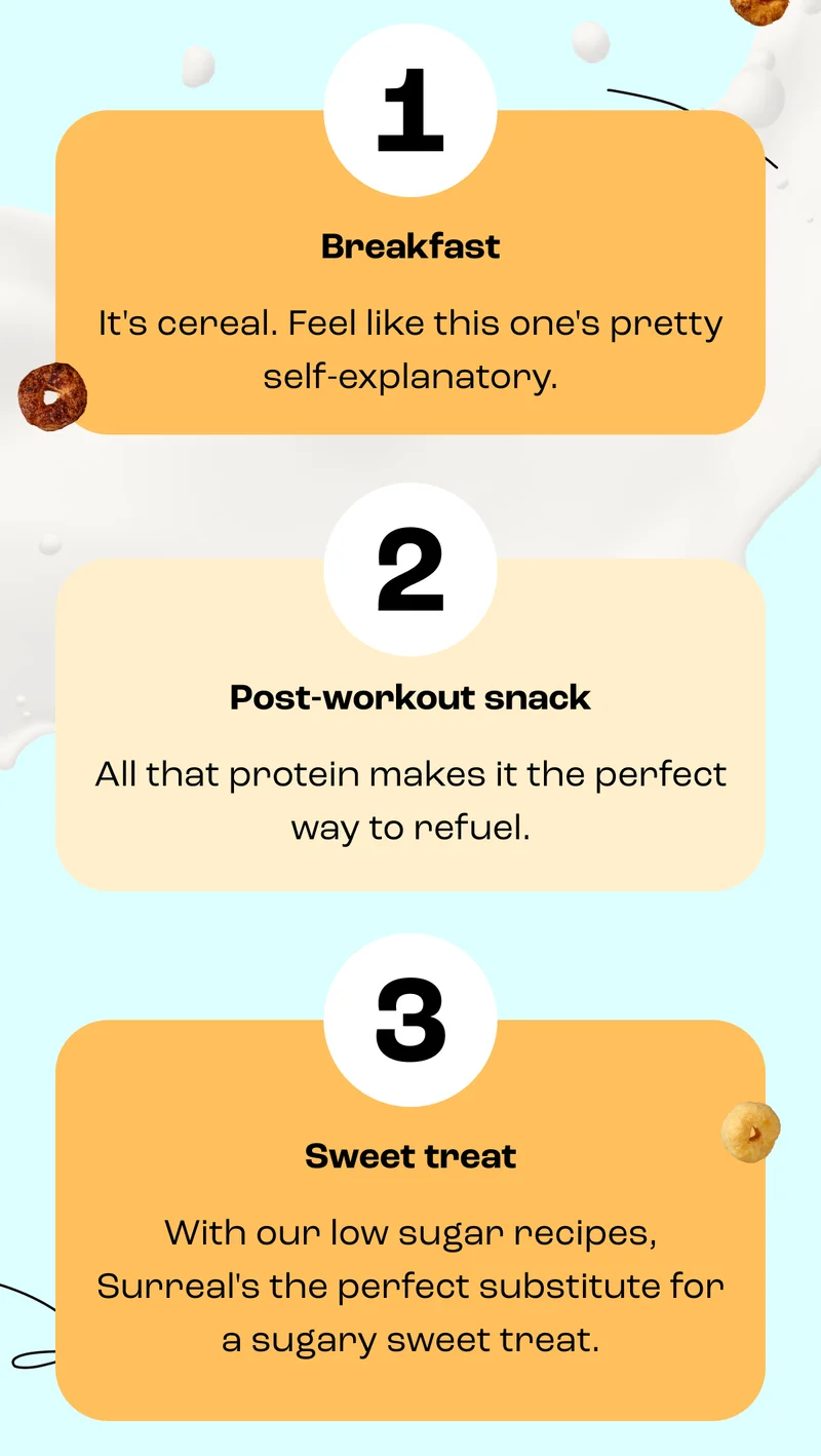 Ben is more of a steady-state kind of guy Sometimes he needs some predictability, and Surreal is his first choice.  With low sugar and high protein, it’s a no-brainer for the days when he needs to feel a bit more in control.