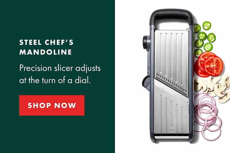 STEEL CHEF'S MANDOLINE. Precision adjusts at the turn of a dial. | SHOP NOW