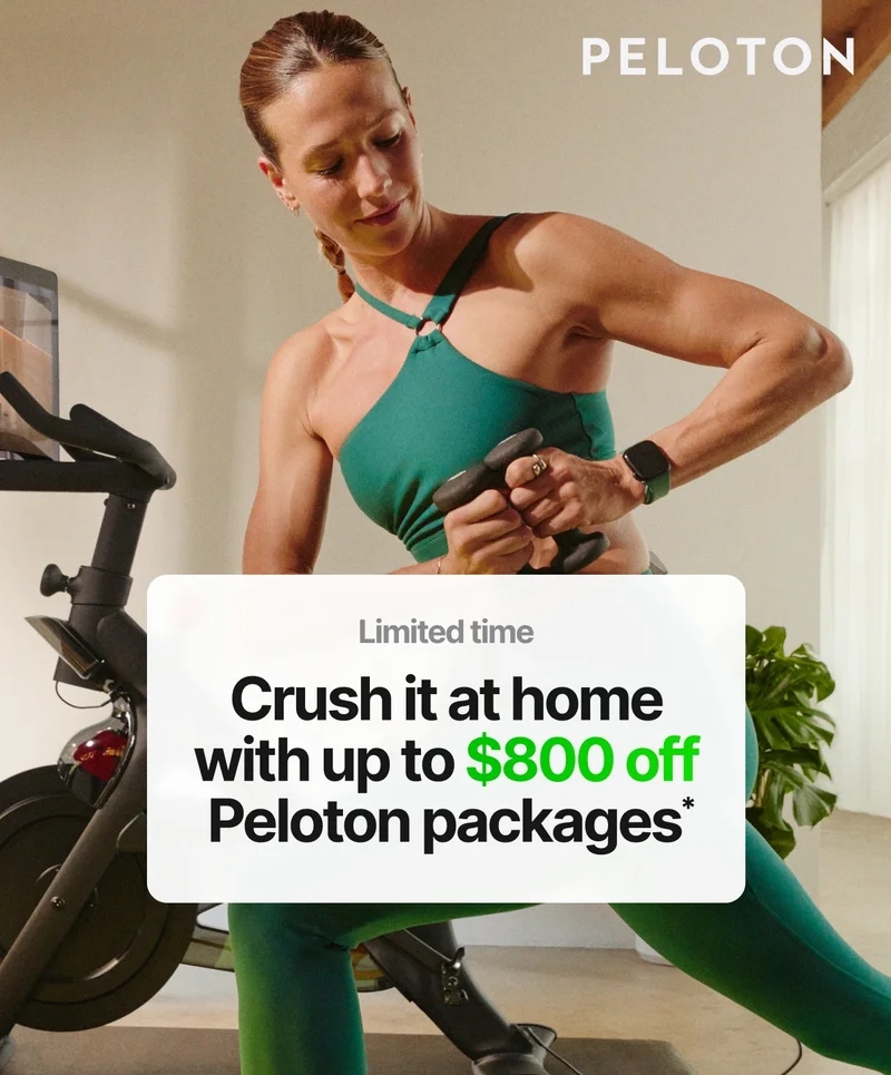 Crush it at home with up to $800 off Peloton packages*