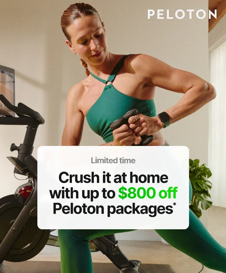 Crush it at home with up to $800 off Peloton packages*