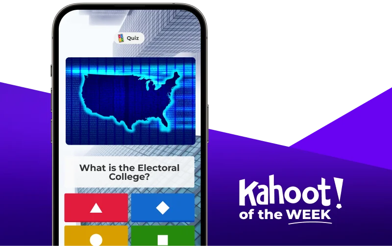 Smartphone displaying a kahoot entitled ''What is the electoral college''