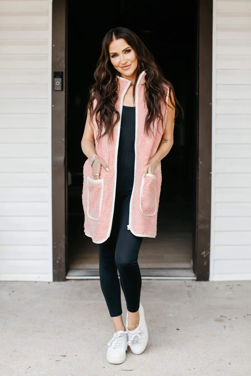 Image of Bundle Up Teddy Vest in Rosé Pink