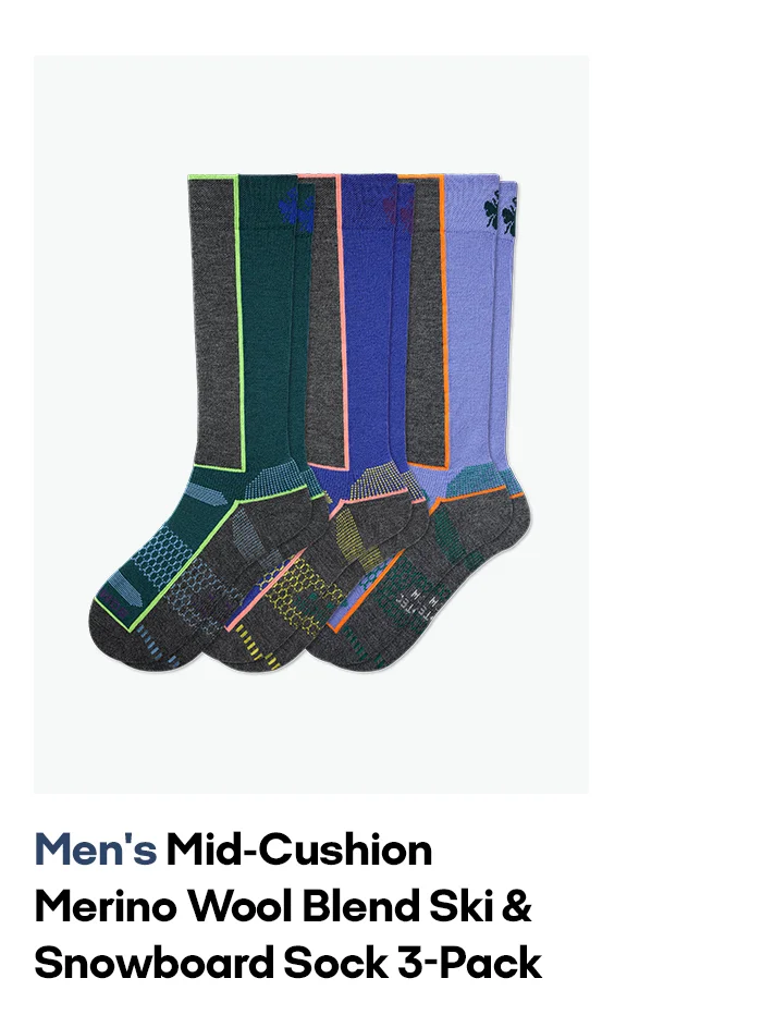 Men's Mid-Cushion Merino Wool BLend Ski & Snowboard Sock 3-Pack