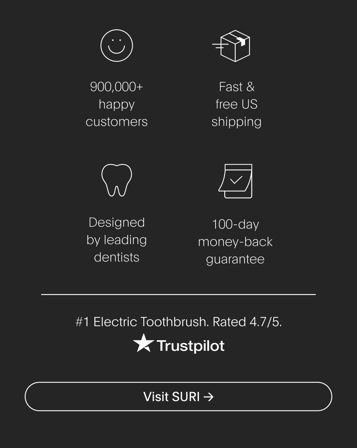 designed by leading dentists | 100-day money-back guarantee | 900,000+ happy customers | fast & free uk & us shipping - visit suri