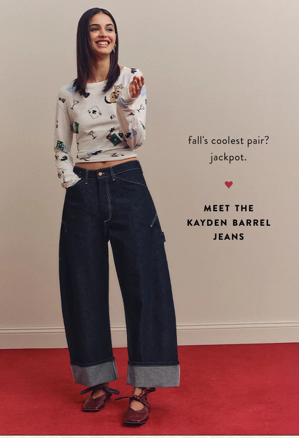 fall's coolest pair? jackpot. meet the kayden barrel jeans