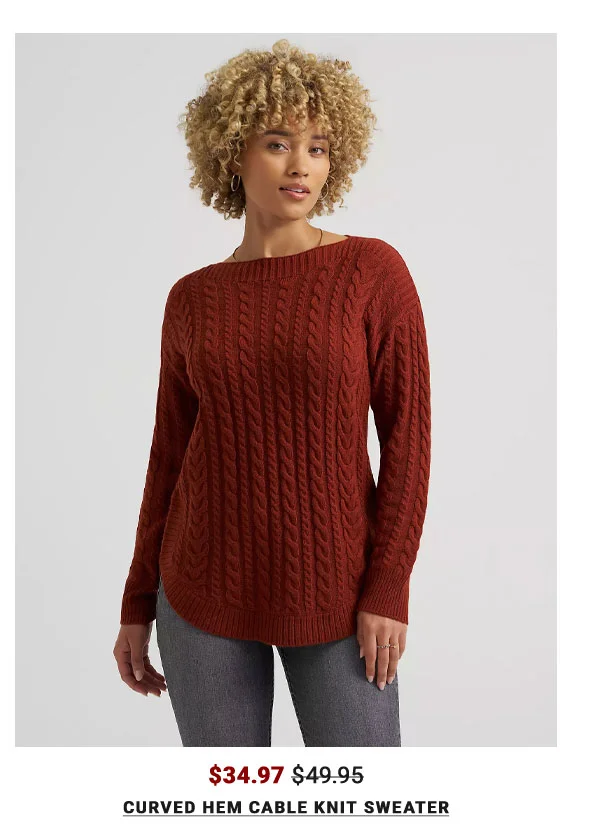 Curved Hem Cable Knit Sweater