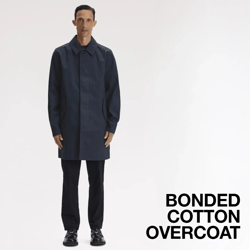 GIF of the Fred Perry Bonded Cotton Overcoat in Navy