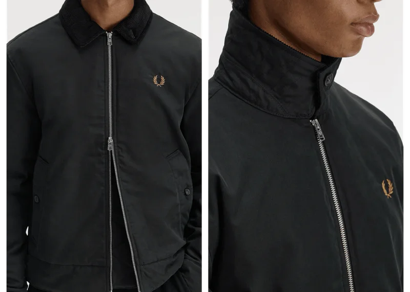 Close up of a Fred Perry Cotton Caban Jacket in Black