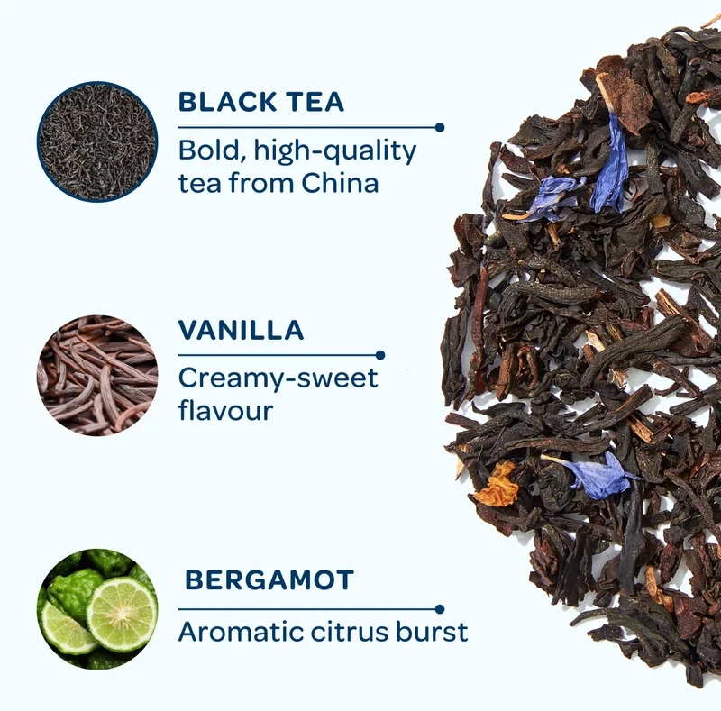 Vanilla, Bergamot, Black tea - Try it: on its own or as London fog latte