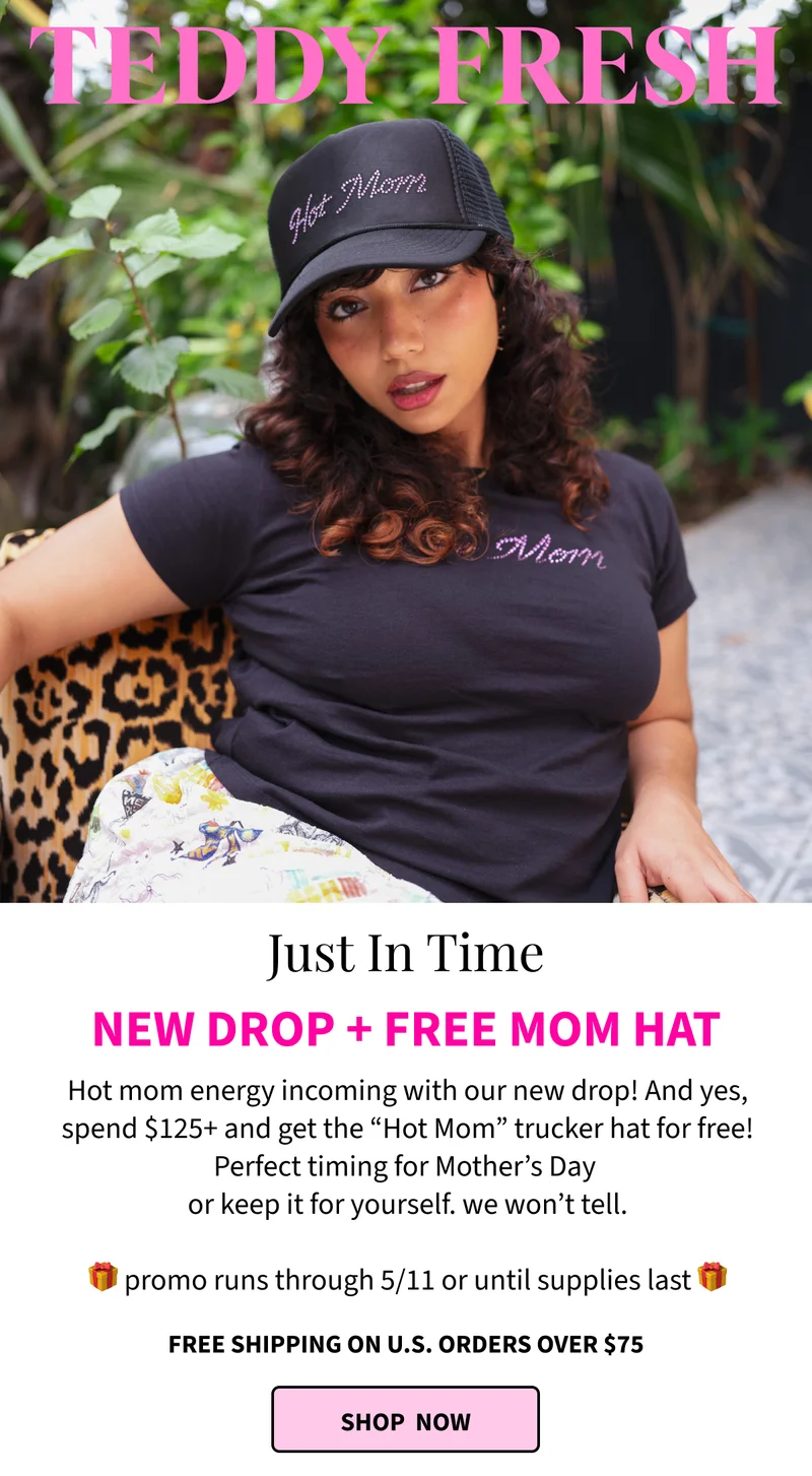 model in our hot mom tee and trucker hat