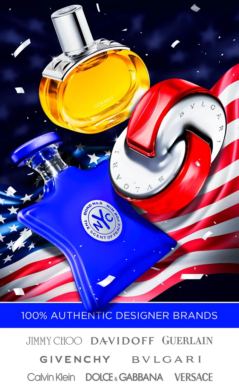 Popular fragrances displayed on an American flag for MLK Day deals