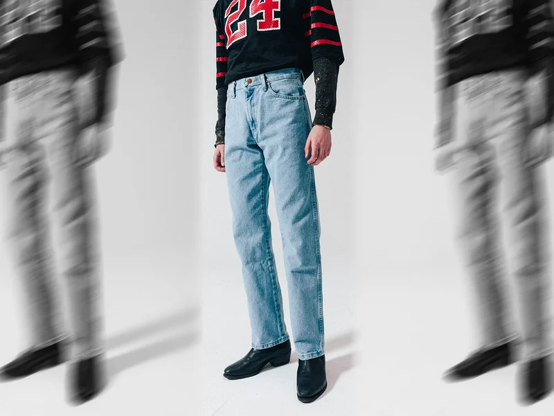 GQ senior commerce editor Avidan Grossman wearing $50 Wrangler jeans.