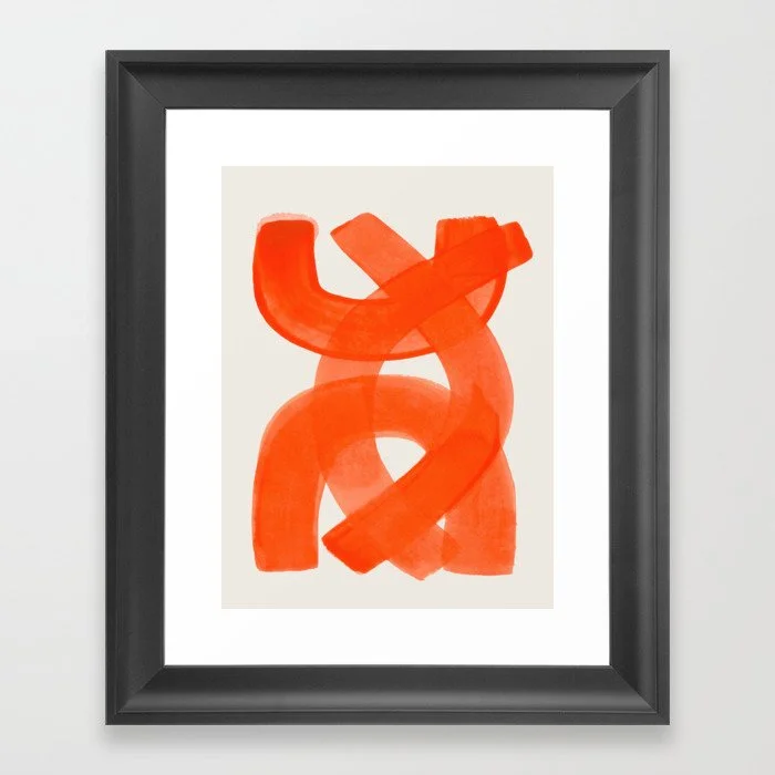 Mid Century Modern Abstract Painting Orange Watercolor Brush Strokes Framed Art Print Framed Art Print