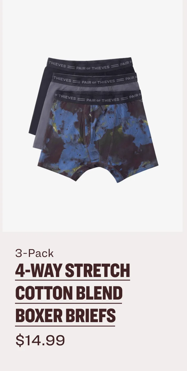 3-Pack 4-WAY STRETCh Cotton BLEND BOXER BRIEFS $14.99