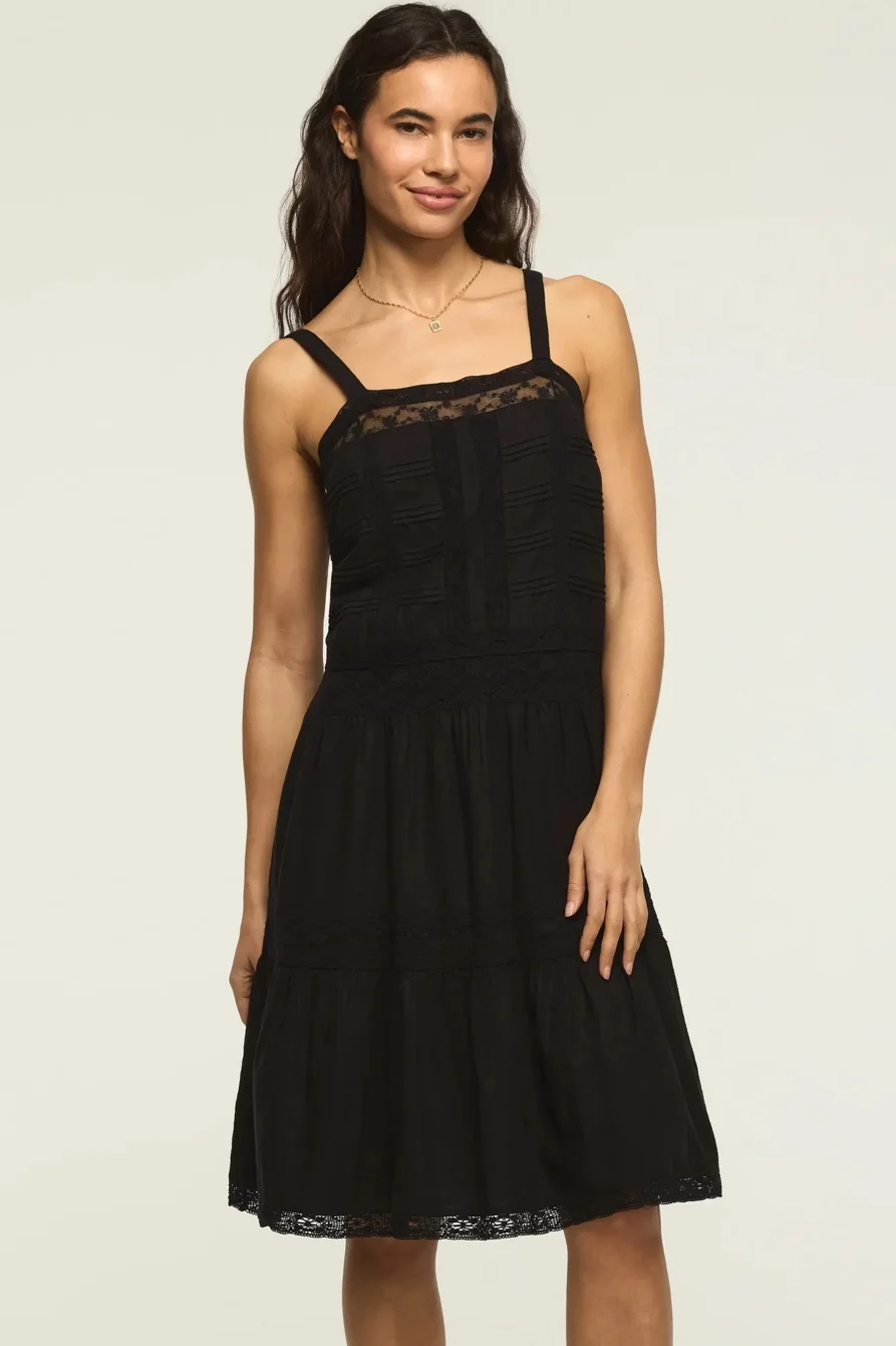 Image of Lucky Brand Lace Tiered Maxi Dress - Women's Clothing Dresses Maxi Dress in Caviar