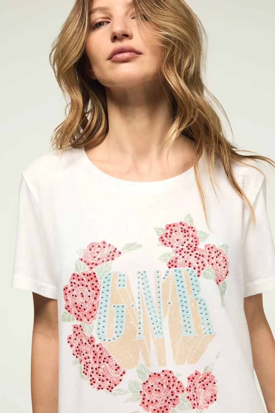 Image of Lucky Brand Guns N Roses Embellished Classic Crew in Bright White